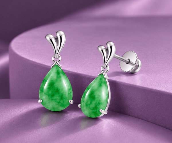 Natural Teardrop Jadeite Earrings in Sterling Silver - AME Jewellery