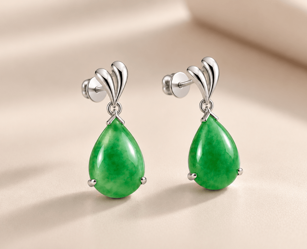 Boucles d’oreilles en argent sterling et jadéite naturelle taille poire - AME Jewellery