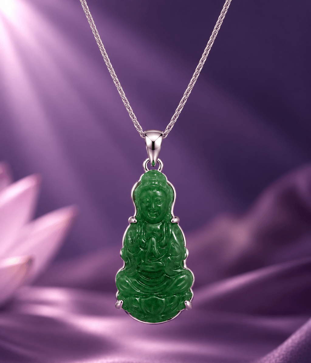 Mặt dây Phật Bà Quan Âm cẩm thạch thiên nhiên (jadeite - Phỉ Thúy 翡翠 Fěicuì) - AME Jewellery.