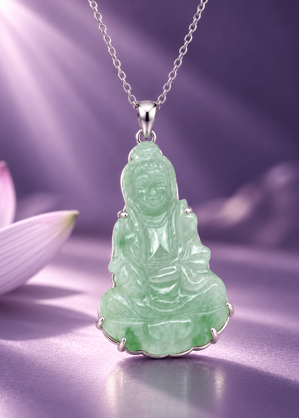 Pendentif en Bouddha Guanyin en jadéite (翡翠 Fěicuì) naturelle - AME Jewellery. 