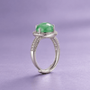 Natural half-round cabochon Jadeite halo adjustable (翡翠 Fěicuì) ring in sterling silver by AME Jewellery.