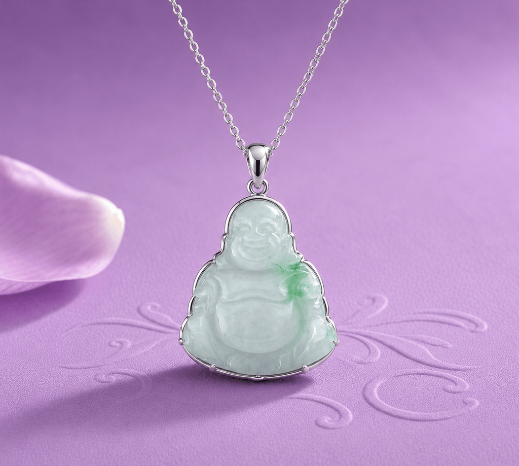 Pendentif en Bouddha Maitreya (彌勒佛) en jadéite naturelle (翡翠 Fěicuì) - AME Jewellery.