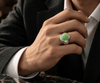 Natural Oval cabochon Jadeite Signet Ring in Sterling Silver for men - AME Jewellery