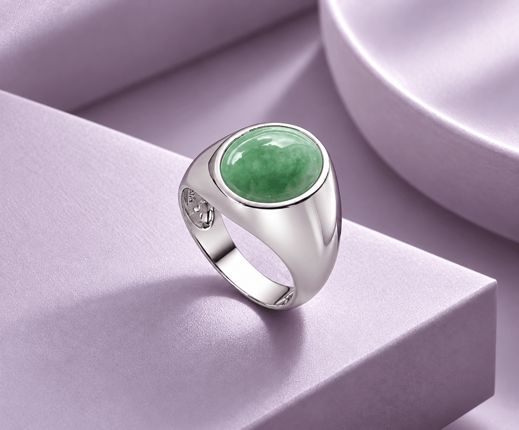 Natural Oval cabochon Jadeite Signet Ring in Sterling Silver – Unisex - AME Jewellery