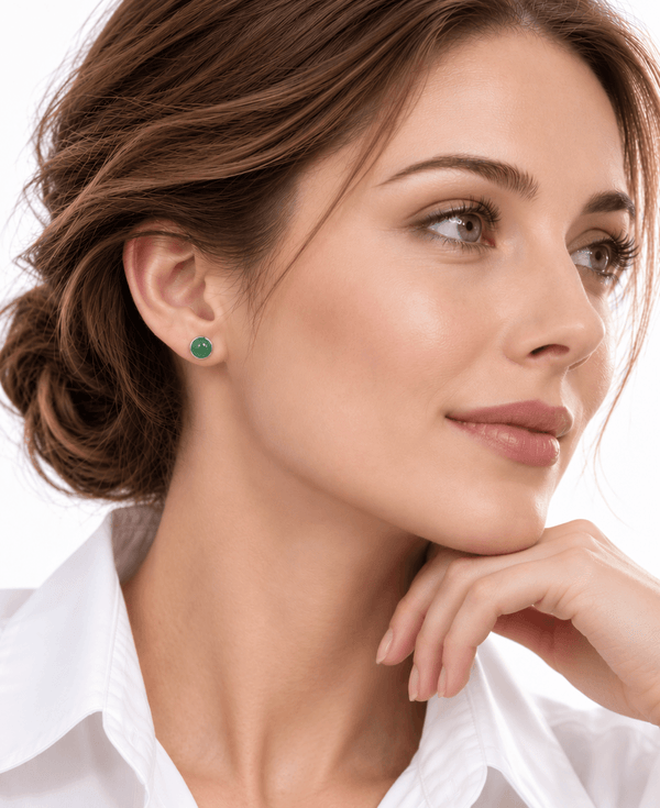 Natural Nephrite Jade Half-Round Stud Earrings in Sterling Silver by AME Jewellery. 