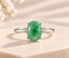 10 x 8 mm natural oval cabochon Jadeite Jade (翡翠 Fěicuì) Ring in sterling silver by AME Jewellery