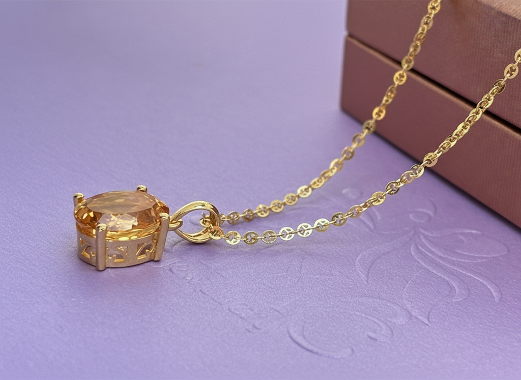 Mặt dây Vàng Đá quý tự nhiên Oval Citrine Pendant in 14K Yellow Gold by AME Jewellery
