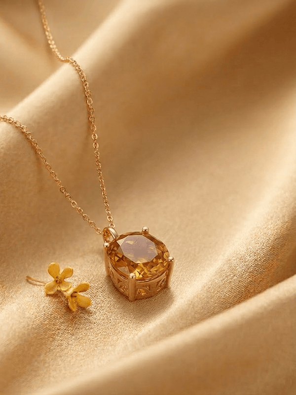 Mặt dây Vàng Đá quý tự nhiên Oval Citrine Pendant in 14K Yellow Gold by AME Jewellery