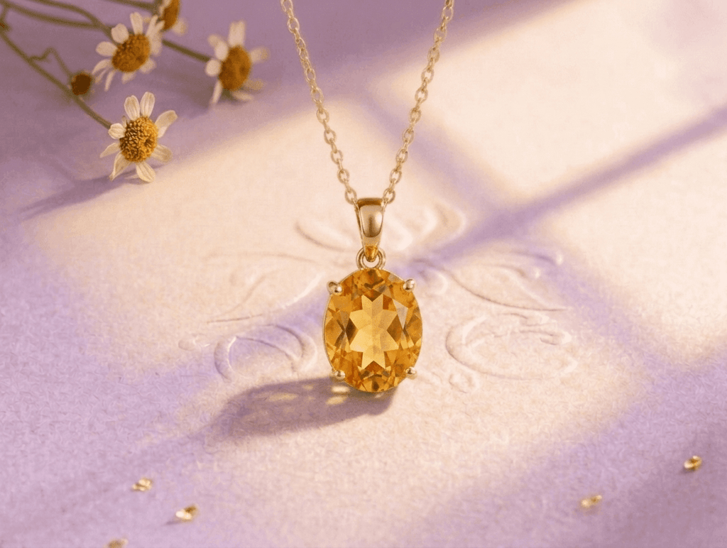 Mặt dây Vàng 14K Đá quý tự nhiên Citrine oval - AME Jewellery
