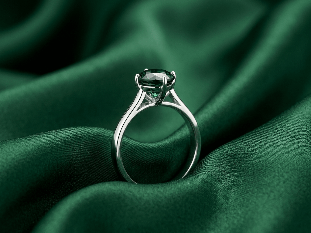 Nhẫn Vàng trắng Đá quý tự nhiên Oval Green Tourmaline Ring in 14K White Gold by AME Jewellery