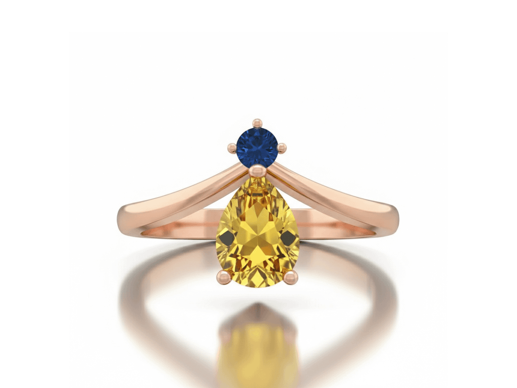 Nhẫn Vàng hồng Đá quý tự nhiên Natural Pear-cut Citrine & Blue Topaz Ring in 14K Rose Gold by AME Jewellery