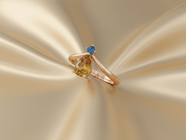 Nhẫn Vàng hồng Đá quý tự nhiên Natural Pear-cut Citrine & Blue Topaz Ring in 14K Rose Gold by AME Jewellery