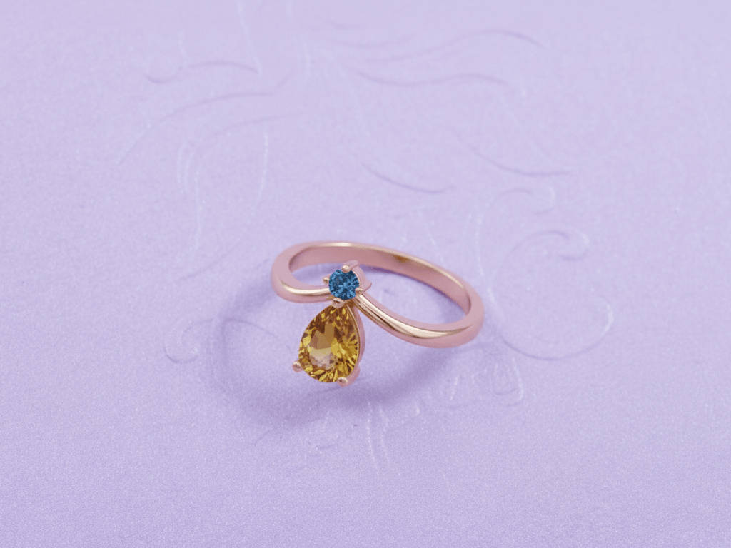 Nhẫn Vàng hồng Đá quý tự nhiên Natural Pear-cut Citrine & Blue Topaz Ring in 14K Rose Gold by AME Jewellery