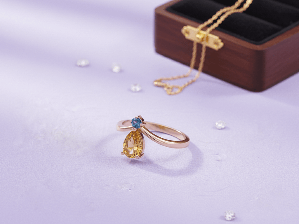 Nhẫn Vàng hồng Đá quý tự nhiên Natural Pear-cut Citrine & Blue Topaz Ring in 14K Rose Gold by AME Jewellery