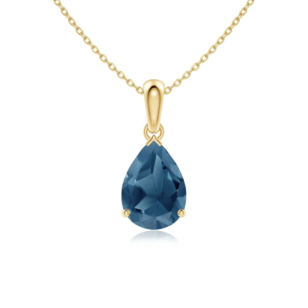 Natural pear London blue topaz pendant necklace in 14K yellow gold by AME Jewellery