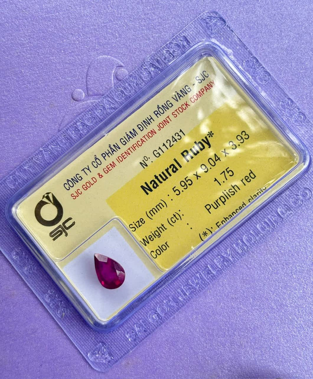 Đá quý tự nhiên Natural Pear-cut Ruby from AME Jewellery