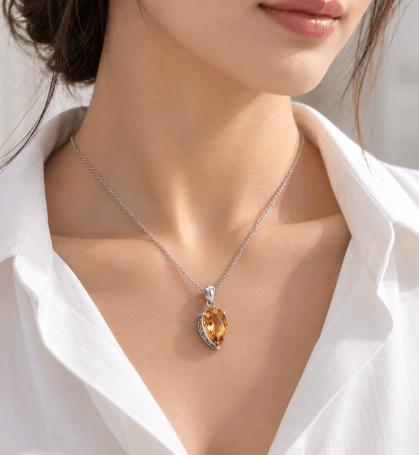 Natural Pear-shaped Citrine Pendant Necklace in Sterling Silver - AME Jewellery