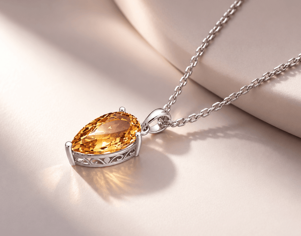 Natural Pear-shaped Citrine Pendant Necklace in Sterling Silver - AME Jewellery