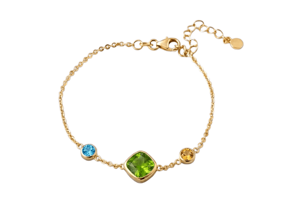 Natural Peridot, Blue Topaz & Citrine Bracelet in 14K Yellow Gold by AME Jewellery