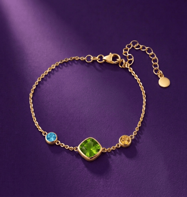 Lắc tay vàng 14K đá quý tự nhiên Blue Topaz, Peridot và citrine - AME Jewellery