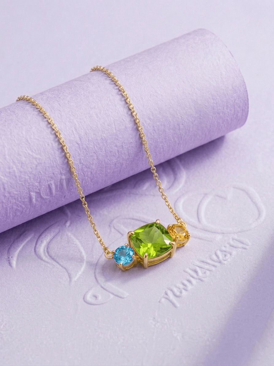 Natural Peridot, Blue Topaz & Citrine Necklace in 14K Yellow Gold by AME Jewellery