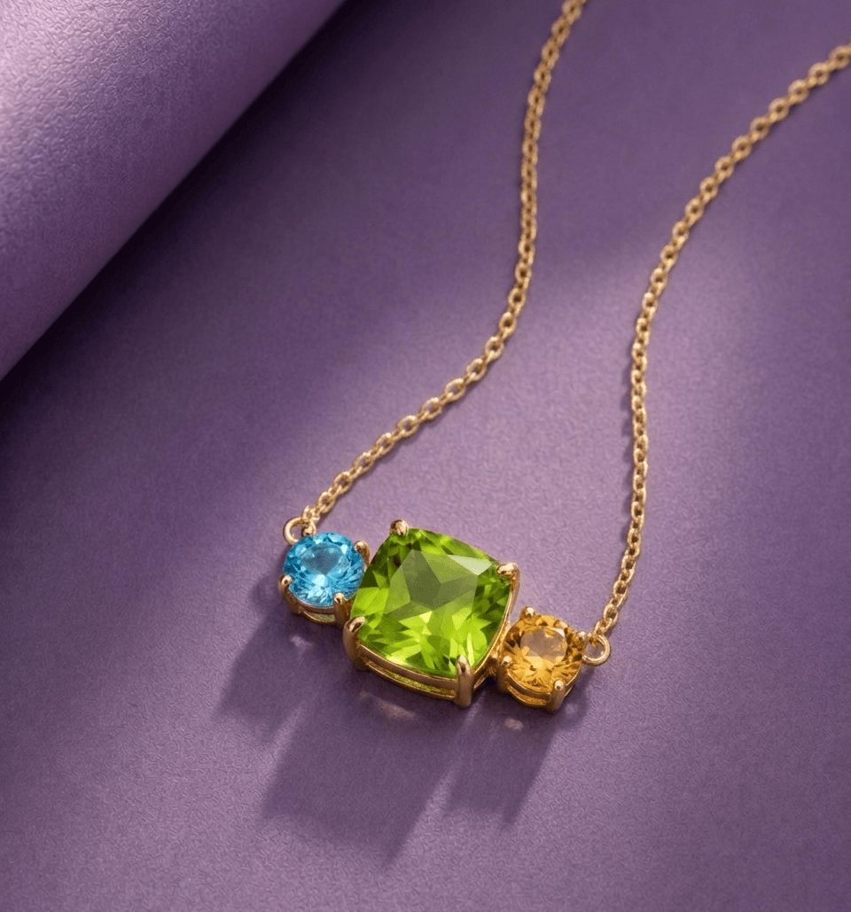Dây chuyền đá quý tự nhiên Peridot - Citrine- Blue Topaz - AME Jewellery
