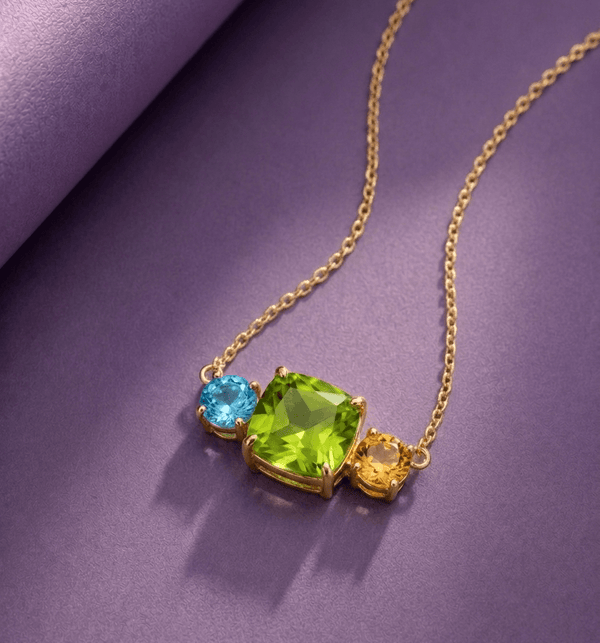 Dây chuyền đá quý tự nhiên Peridot - Citrine- Blue Topaz - AME Jewellery