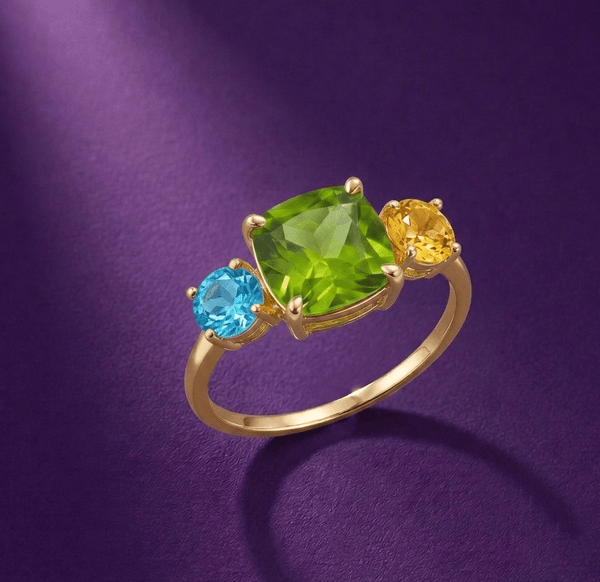 Nhẫn vàng 14K đá quý tự nhiên Peridot, citrine và blue topaz - AME Jewellery