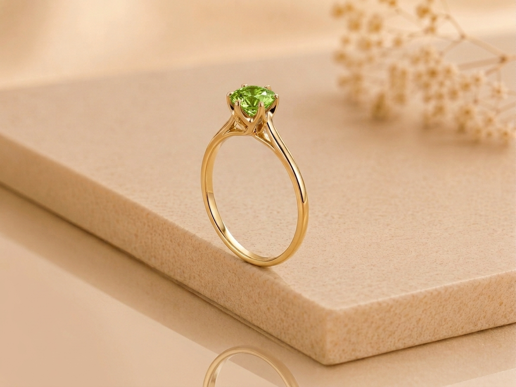 Natural Peridot 6-prong Ring in 14K Yellow Gold by AME Jewellery