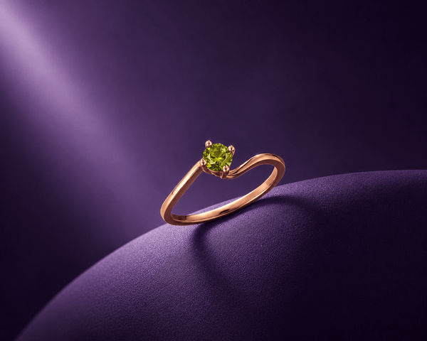 Natural Peridot Solitaire Twist Ring in 14K Rose Gold by AME Jewellery