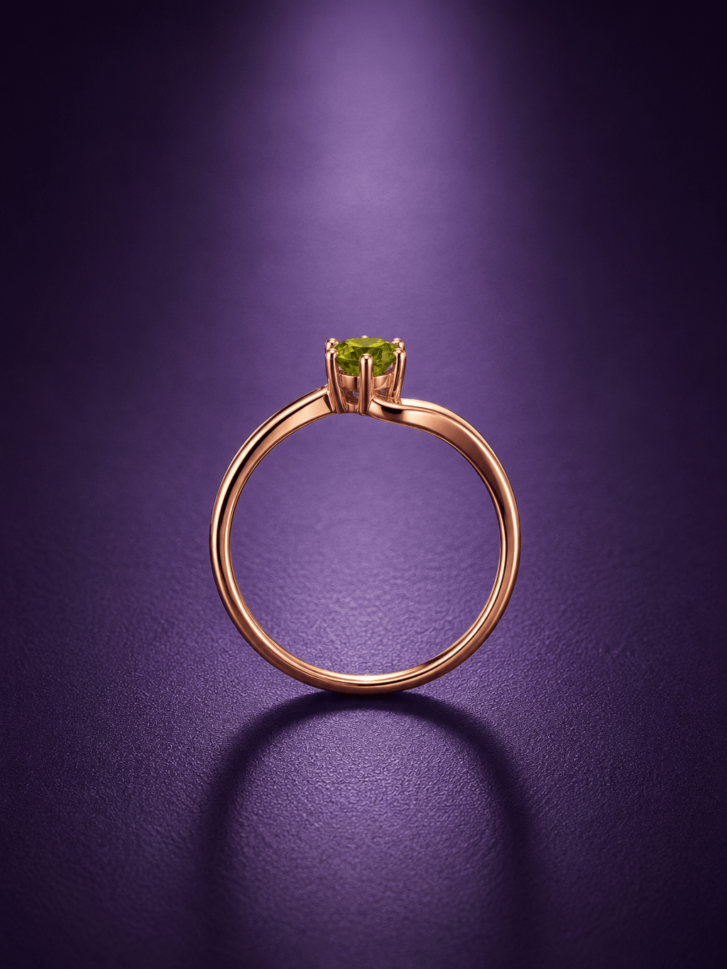 Natural Peridot Solitaire Twist Ring in 14K Rose Gold by AME Jewellery