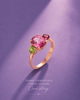 Natural oval Pink Topaz, round Ruby & Peridot Ring in 14K Rose Gold by AME Jewellery