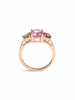 Natural oval Pink Topaz, round Ruby & Peridot Ring in 14K Rose Gold by AME Jewellery