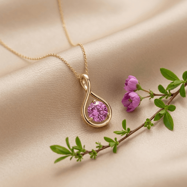 Mặt dây chuyền Vàng Đá quý tự nhiên Natural Pink Tourmaline Pendant Necklace in 14K Yellow Gold by AME Jewellery