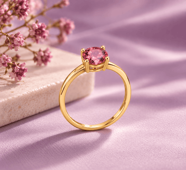 Natural Pink-Purple Tourmaline Ring in 14K Yellow Gold - AME Jewellery