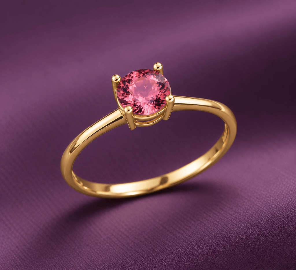 Natural Pink-Purple Tourmaline Ring in 14K Yellow Gold - AME Jewellery