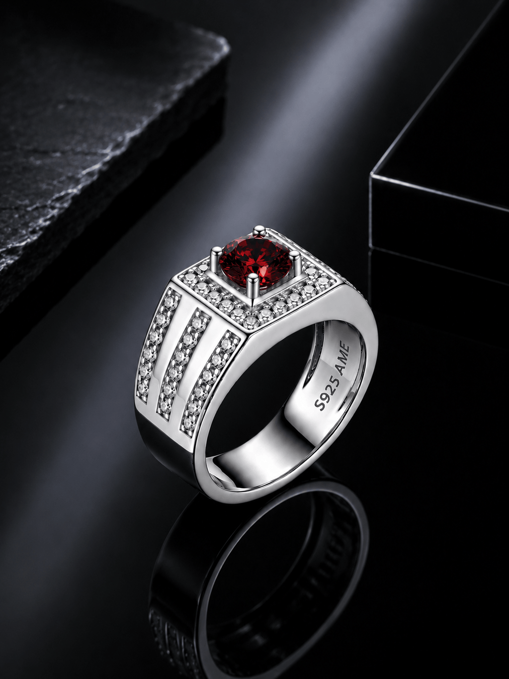 Natural Red Garnet Men's Ring in Sterling Silver - AME Jewellery