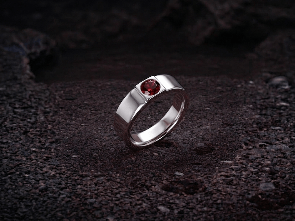 Nhẫn Đá quý tự nhiên Natural Red Garnet Ring in Sterling Silver by AME Jewellery