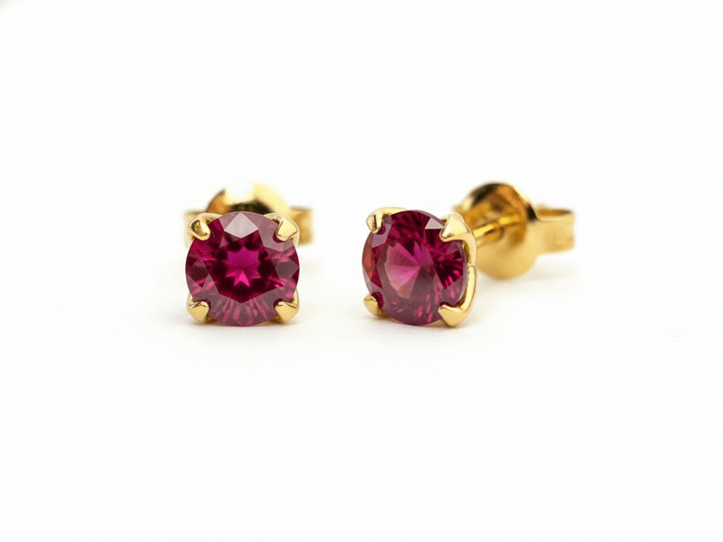Bông tai Vàng Đá quý tự nhiên Natural Ruby Earrings in 14K Yellow Gold by AME Jewellery