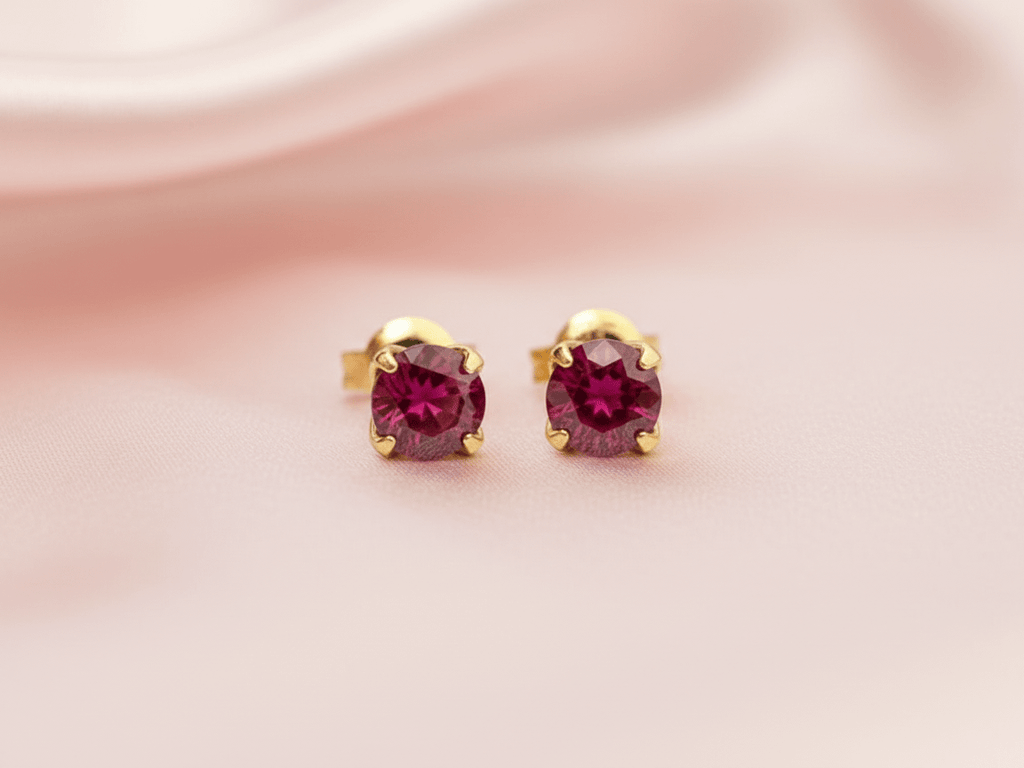 Bông tai Vàng Đá quý tự nhiên Natural Ruby Earrings in 14K Yellow Gold by AME Jewellery
