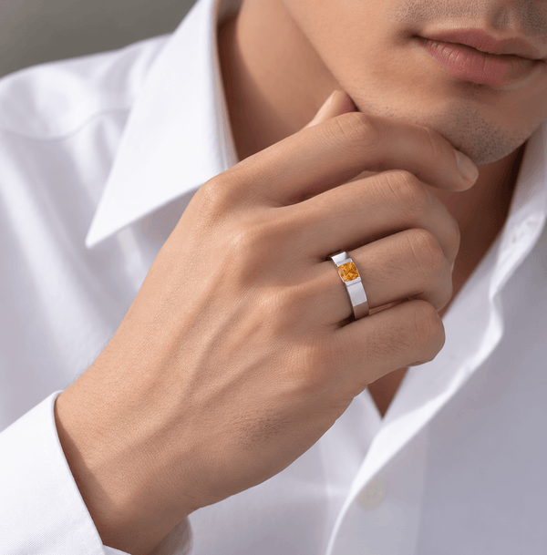 Natural Square Citrine Men's Ring in Sterling Silver - AME Jewellery