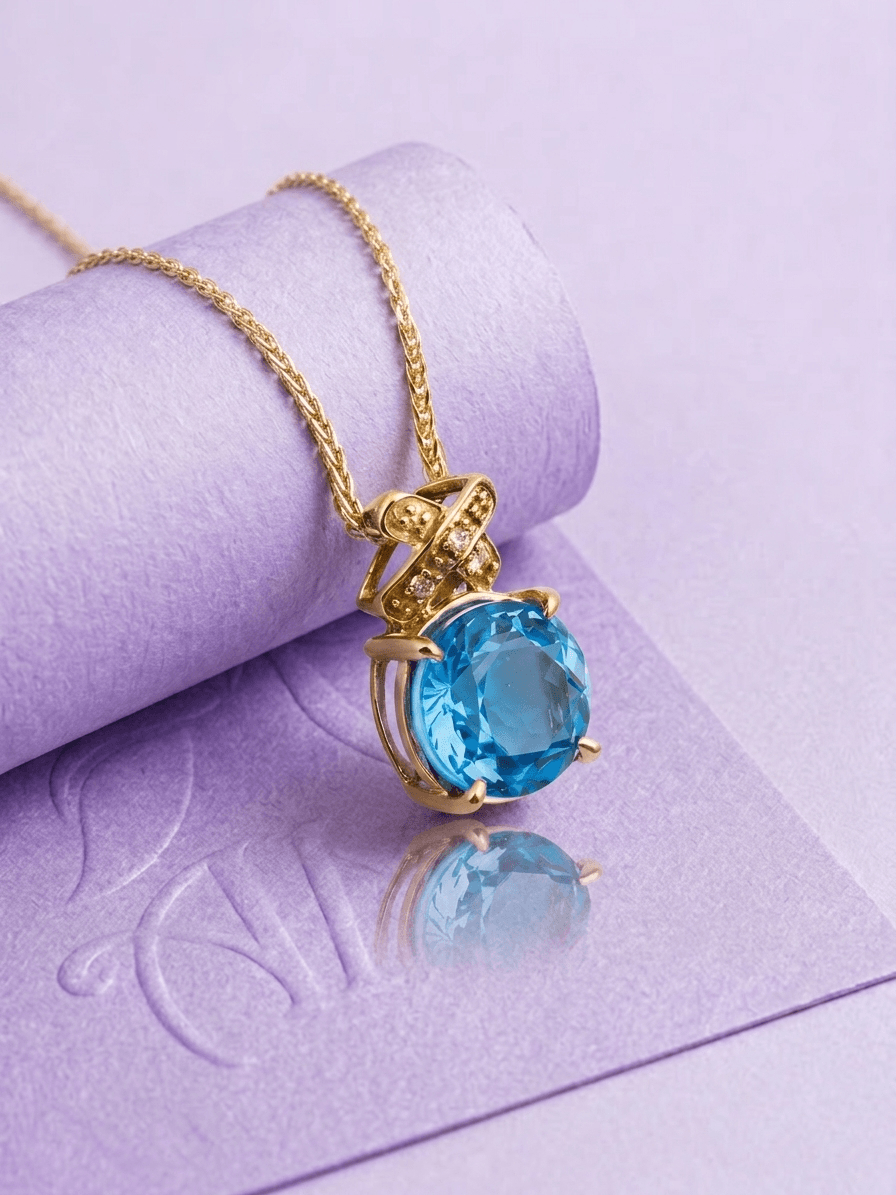 Pendentif nœud papillon en topaze bleue naturelle en or jaune 14K – AME Jewellery