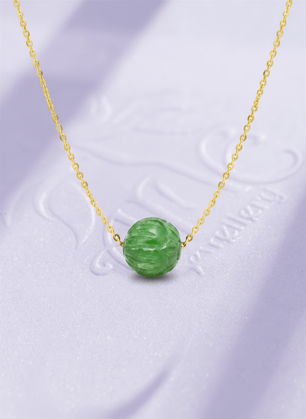 Dây chuyền Vàng Cẩm thạch thiên nhiên Natural Nephrite Jade Carved Bead Gold Chain Necklace by AME Jewellery