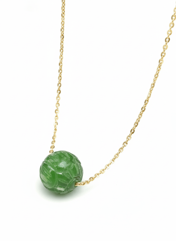Dây chuyền Vàng Cẩm thạch thiên nhiên Natural Nephrite Jade Carved Bead Gold Chain Necklace by AME Jewellery