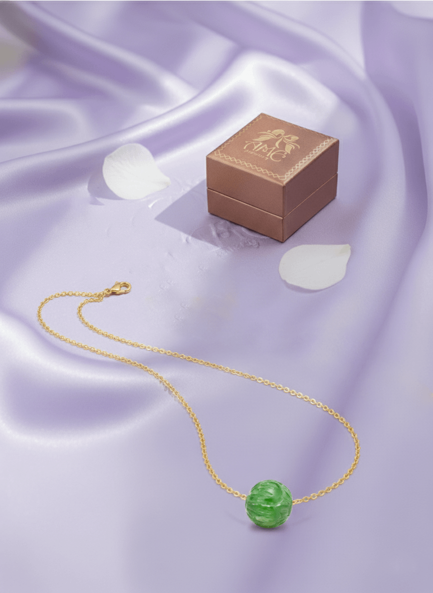 Dây chuyền Vàng Cẩm thạch thiên nhiên Natural Nephrite Jade Carved Bead Gold Chain Necklace by AME Jewellery