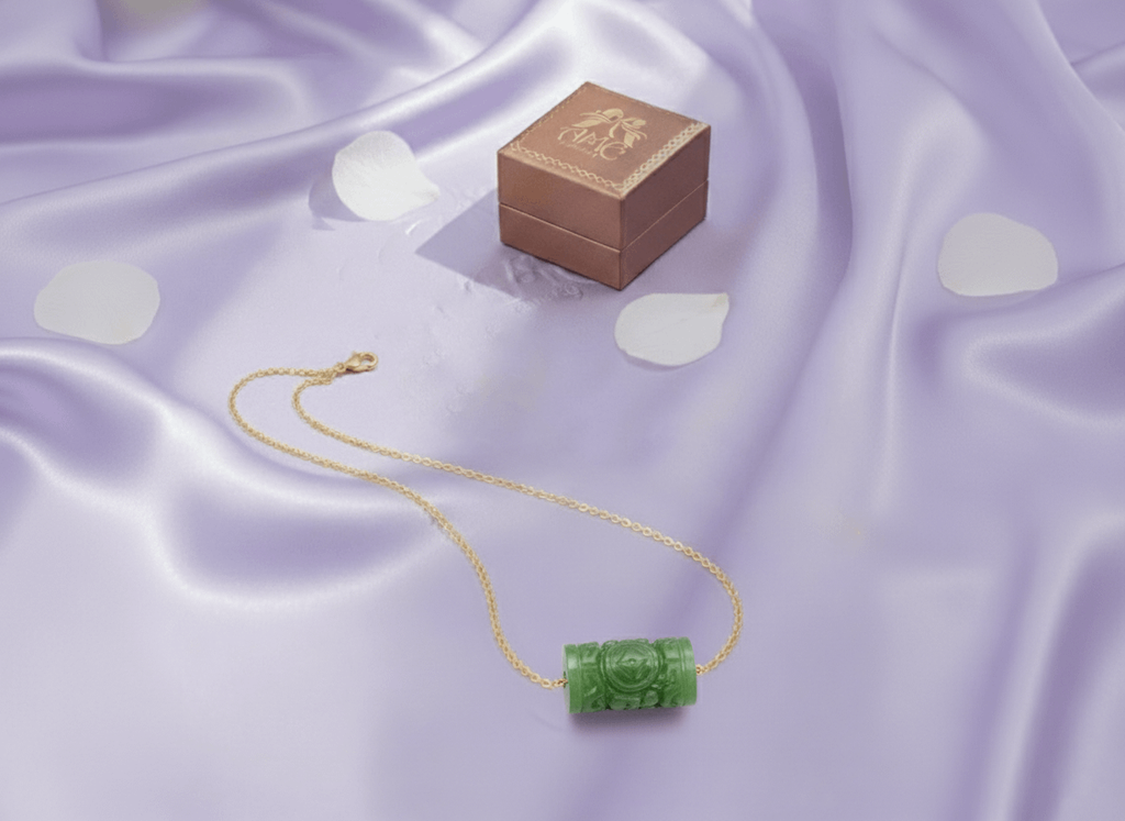 Dây chuyền Vàng Lu Thống Cẩm thạch Nephrite Jade Carved Lu Lu Tong Gold Chain Necklace by AME Jewellery