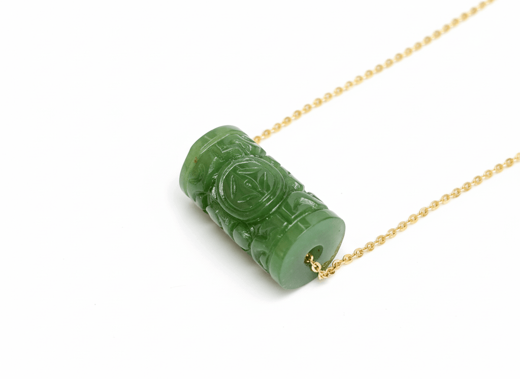 Dây chuyền Vàng Lu Thống Cẩm thạch Nephrite Jade Carved Lu Lu Tong Gold Chain Necklace by AME Jewellery
