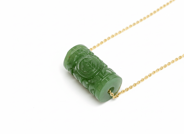 Dây chuyền Vàng Lu Thống Cẩm thạch Nephrite Jade Carved Lu Lu Tong Gold Chain Necklace by AME Jewellery