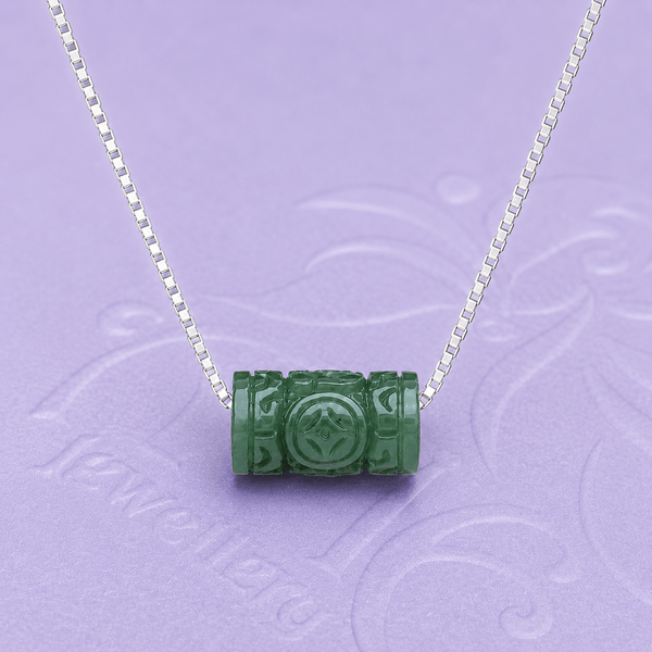 Natural Carved Nephrite Lu Lu Tong Chain Necklace in Sterling Silver - AME Jewellery