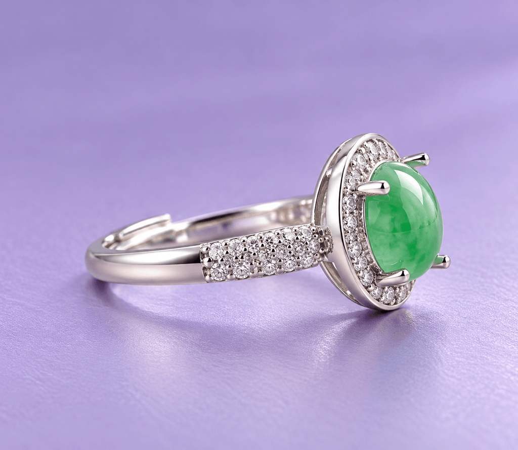 Nhẫn bạc cao cấp Cẩm thạch thiên nhiên (Jadeite - Phỉ Thúy 翡翠 Fěicuì) - AME Jewellery. 